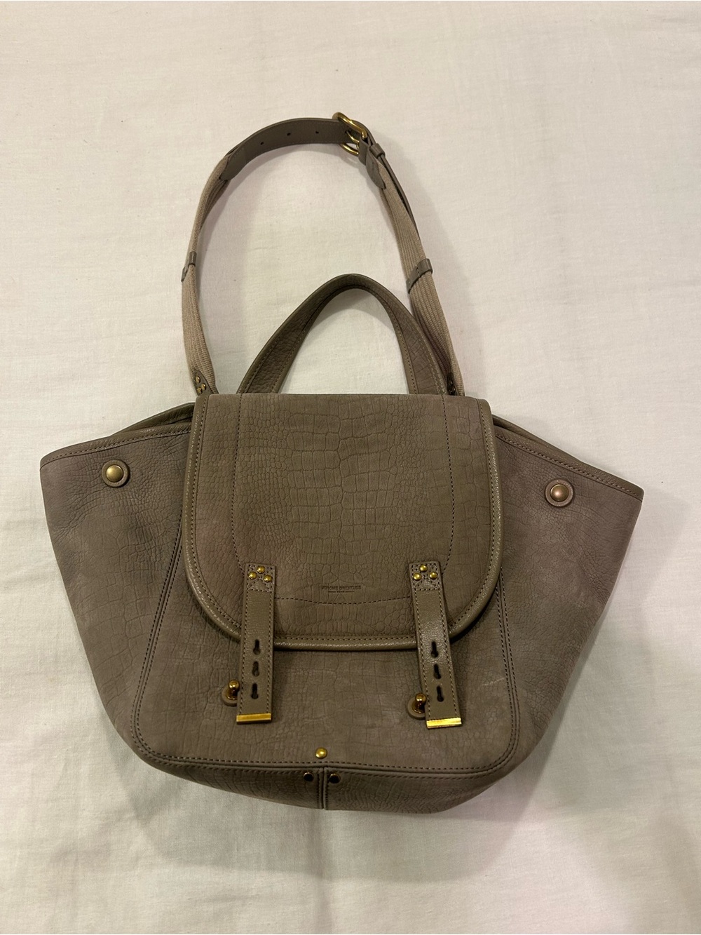 Jerome Dreyfuss Taupe Croc-Embossed Leather Shoulder Bag